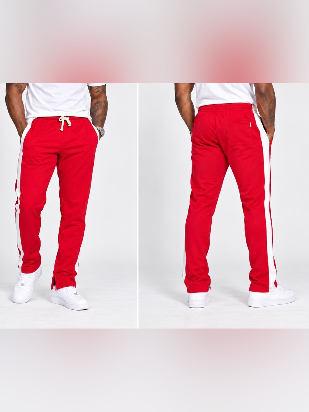 L EPTM Men's Red Joggers with White Side Stripe